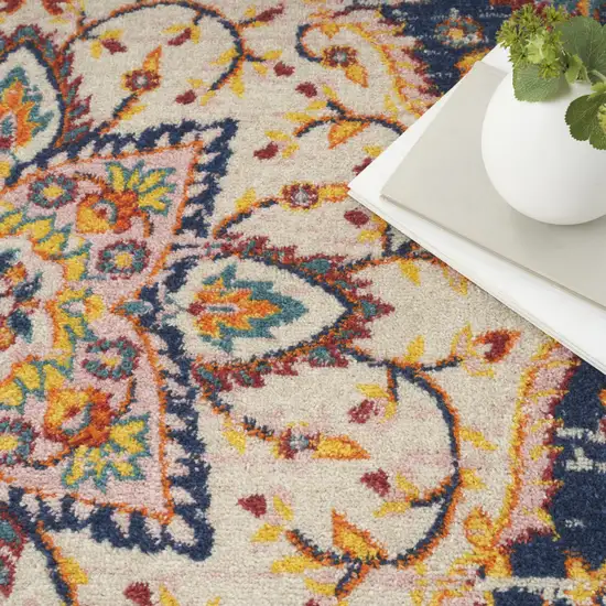 Navy Blue Yellow And Red Floral Medallion Area Rug Photo 8