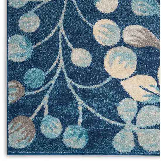 Navy Blue and Beige Botanical Leaves Area Rug Photo 7