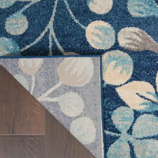 Navy Blue and Beige Botanical Leaves Area Rug Photo 8