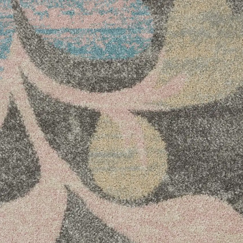 Navy Blue and Beige Botanical Leaves Area Rug Photo 3