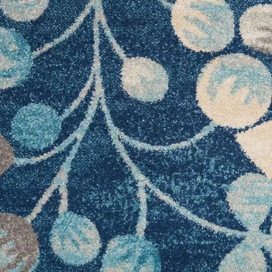 Navy Blue and Beige Botanical Leaves Area Rug Photo 3