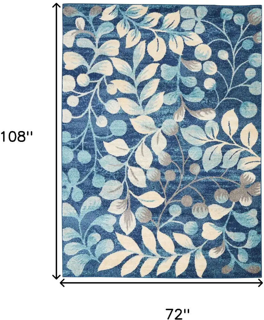 Navy Blue and Beige Botanical Leaves Area Rug Photo 3