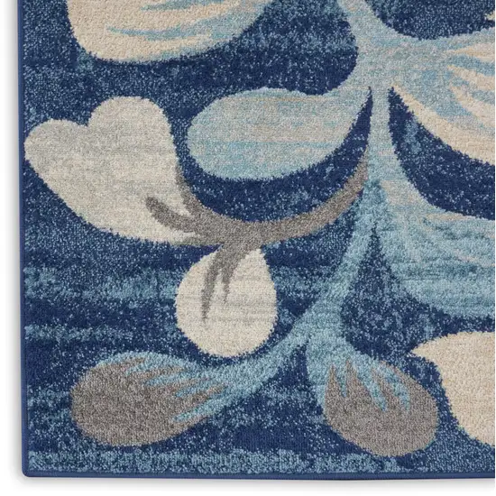 Navy Blue and Beige Botanical Leaves Area Rug Photo 7