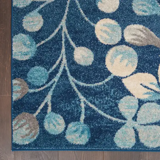Navy Blue and Beige Botanical Leaves Area Rug Photo 8