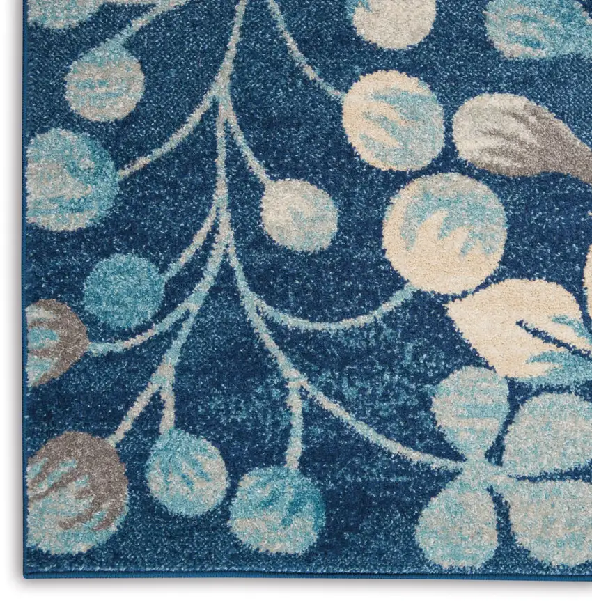 Navy Blue and Beige Botanical Leaves Area Rug Photo 7