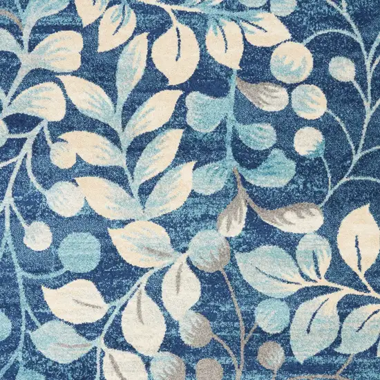 Navy Blue and Beige Botanical Leaves Area Rug Photo 6
