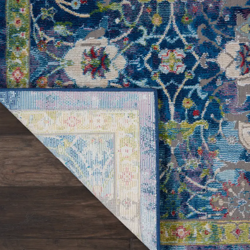 Navy Blue and Gold Floral Medallion Distressed Non Skid Area Rug Photo 8