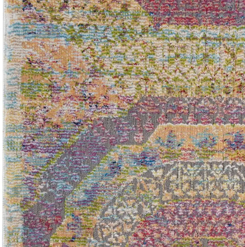 Navy Blue and Gold Floral Medallion Distressed Non Skid Area Rug Photo 7