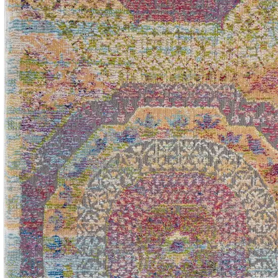 Navy Blue and Gold Floral Medallion Distressed Non Skid Area Rug Photo 1