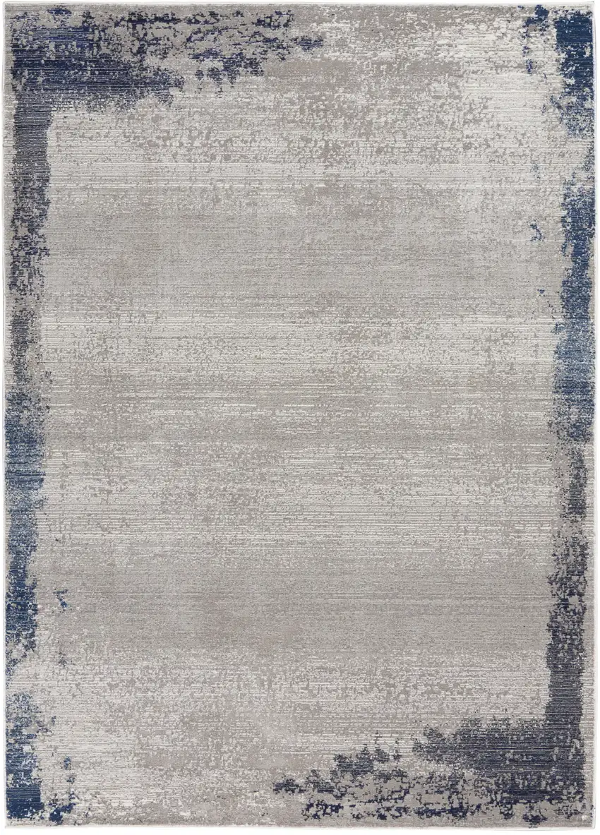 Navy Blue and Gray Abstract Distressed Non Skid Area Rug Photo 2