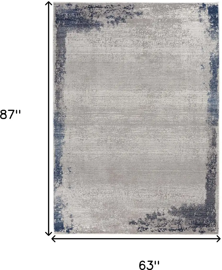 Navy Blue and Gray Abstract Distressed Non Skid Area Rug Photo 3