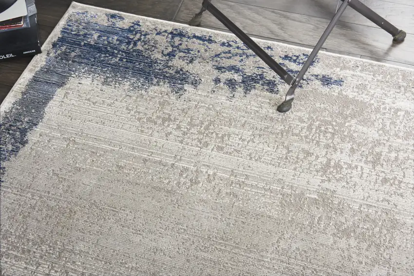 Navy Blue and Gray Abstract Distressed Non Skid Area Rug Photo 8