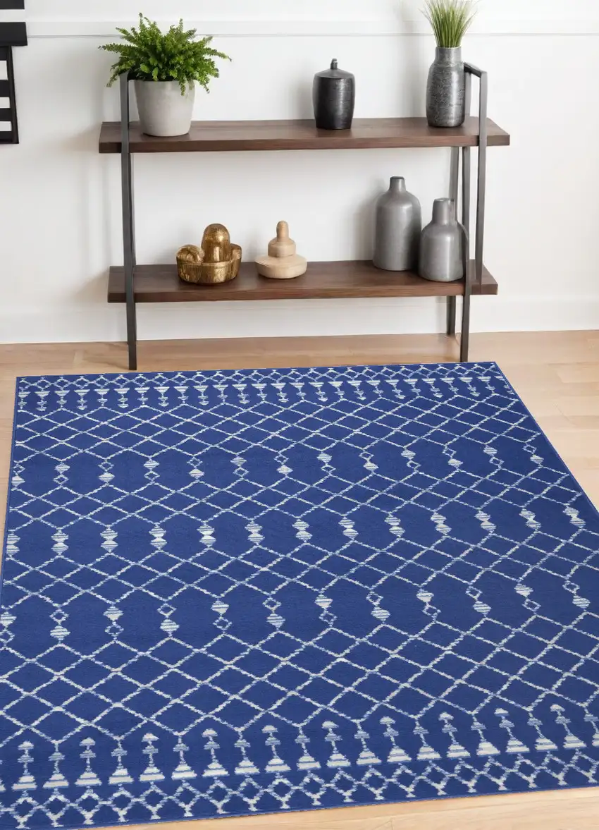 Navy Blue Geometric Berber Area Rug Photo 1