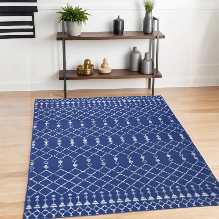 Navy Blue Geometric Berber Area Rug Photo 2