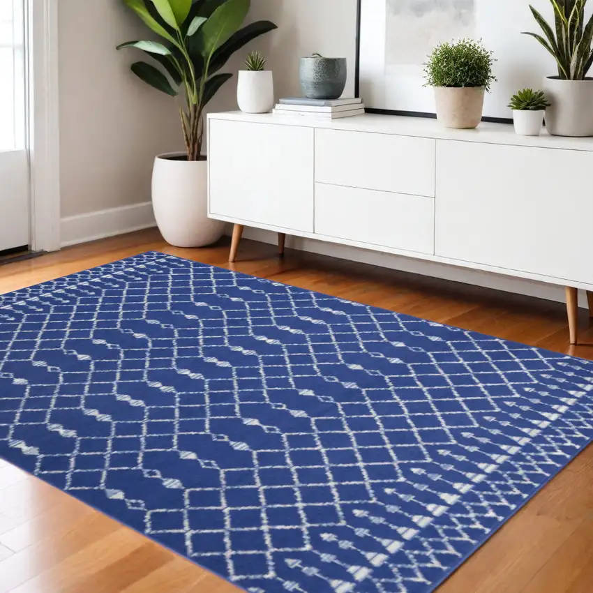Ivory And Blue Geometric Area Rug Photo 2