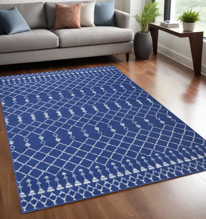 Navy Blue Geometric Berber Area Rug Photo 1