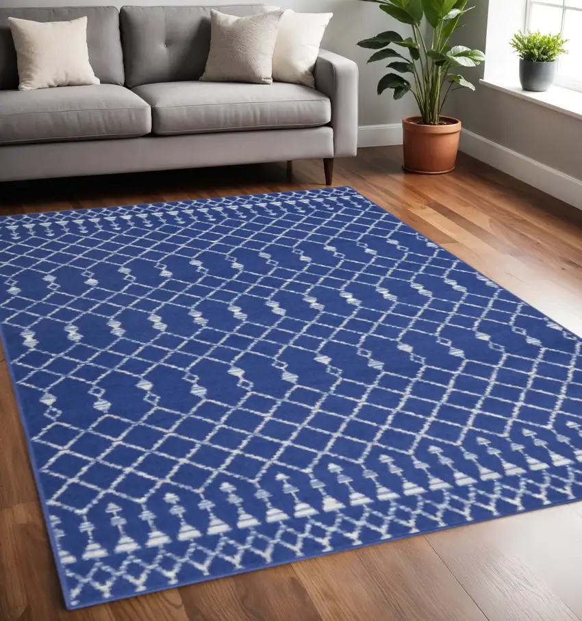 Ivory And Blue Geometric Area Rug Photo 2