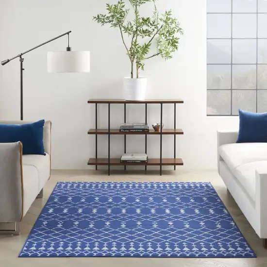 Ivory And Blue Geometric Area Rug Photo 5