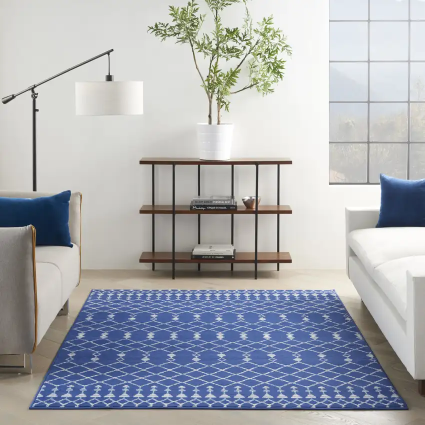 Ivory And Blue Geometric Area Rug Photo 5