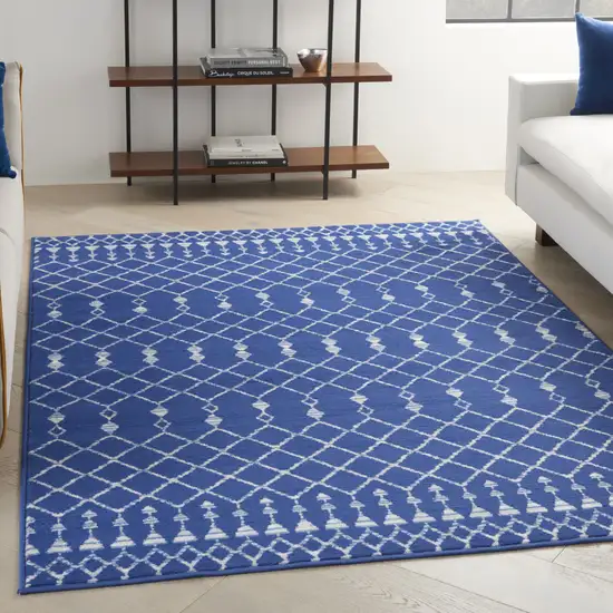 Ivory And Blue Geometric Area Rug Photo 5