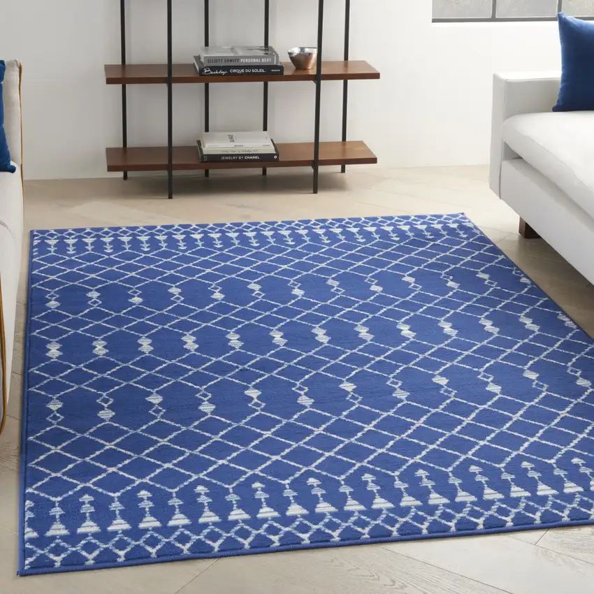 Ivory And Blue Geometric Area Rug Photo 5