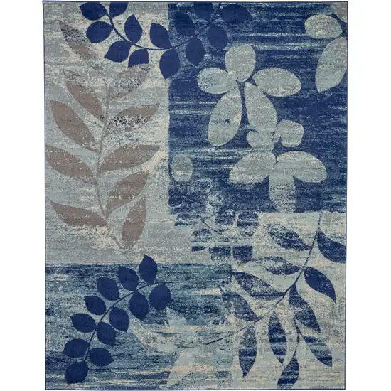 Navy Blue and Ivory Botanical Leaves Area Rug Photo 1