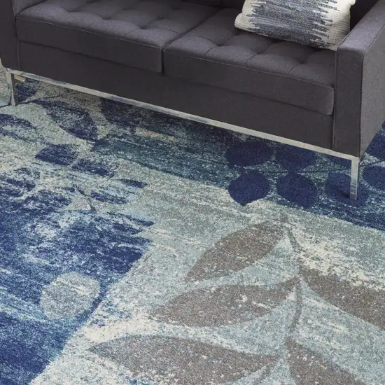 Navy Blue and Ivory Botanical Leaves Area Rug Photo 4