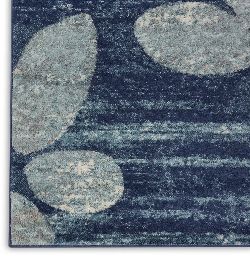 Navy Blue and Ivory Botanical Leaves Area Rug Photo 7