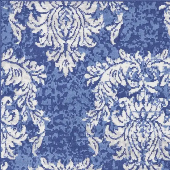 Navy Blue and Ivory Damask Distressed Area Rug Photo 5