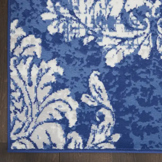 Navy Blue and Ivory Damask Distressed Area Rug Photo 9