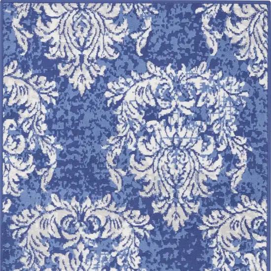 Navy Blue and Ivory Damask Distressed Area Rug Photo 3