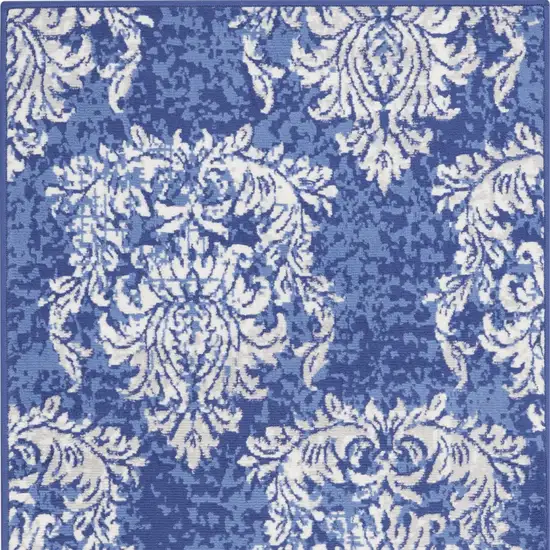 Navy Blue and Ivory Damask Distressed Area Rug Photo 5