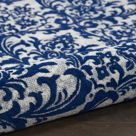 Navy Blue and Ivory Damask Distressed Area Rug Photo 9