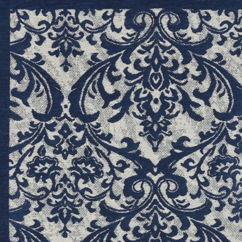 Navy Blue and Ivory Damask Distressed Area Rug Photo 4