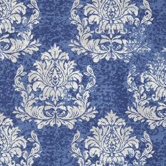 Navy Blue and Ivory Damask Distressed Non Skid Area Rug Photo 5