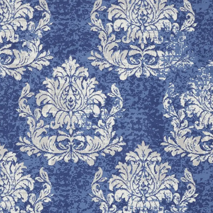 Navy Blue and Ivory Damask Distressed Non Skid Area Rug Photo 5