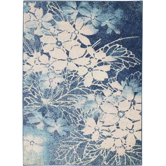 Navy Blue and Ivory Floral Area Rug Photo 9