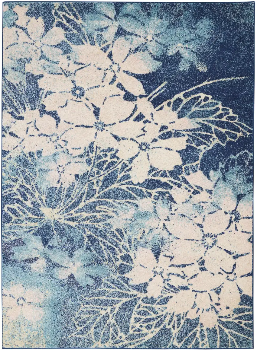 Navy Blue and Ivory Floral Area Rug Photo 2