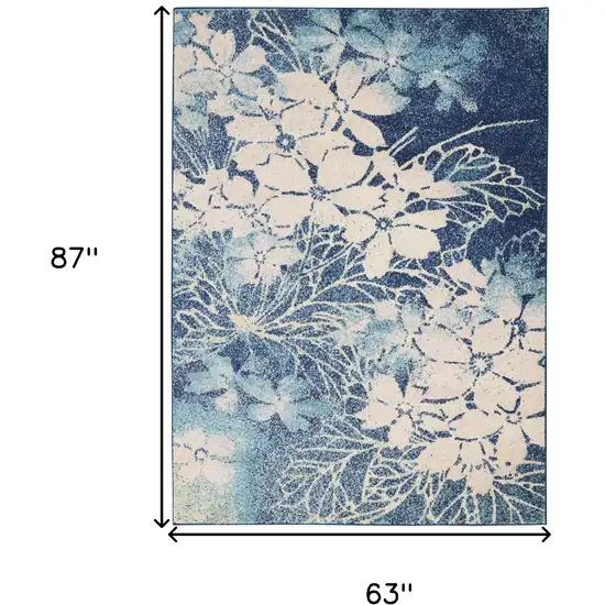 Navy Blue and Ivory Floral Area Rug Photo 3