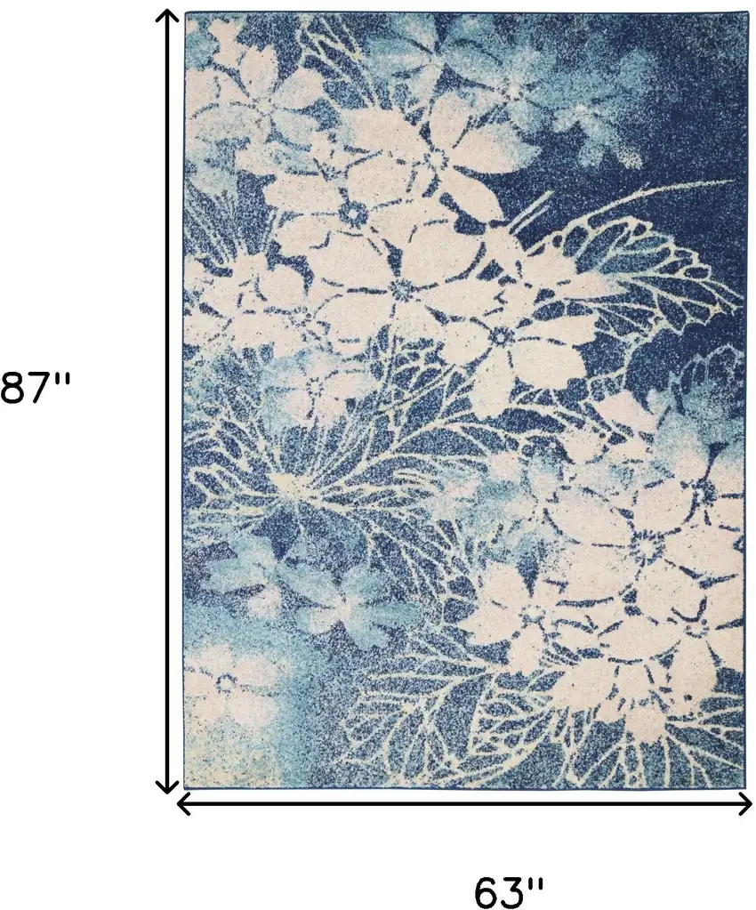 Navy Blue and Ivory Floral Area Rug Photo 3