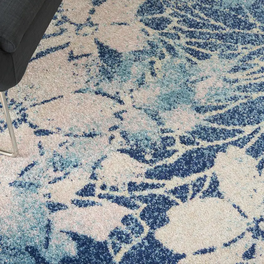 Navy Blue and Ivory Floral Area Rug Photo 8