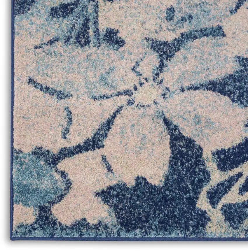 Navy Blue and Ivory Floral Area Rug Photo 7