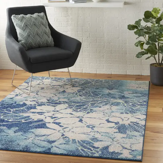 Navy Blue and Ivory Floral Area Rug Photo 5