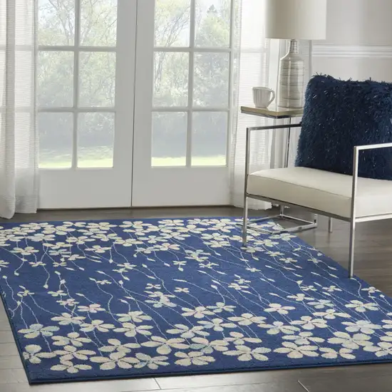 Navy Blue and Ivory Floral Area Rug Photo 4