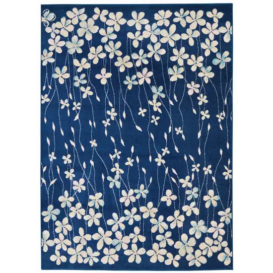 Navy Blue and Ivory Floral Area Rug Photo 9