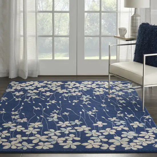 Navy Blue and Ivory Floral Area Rug Photo 3