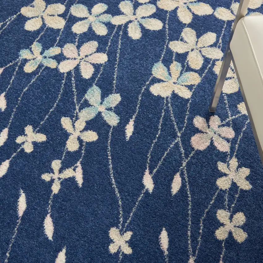 Navy Blue and Ivory Floral Area Rug Photo 8