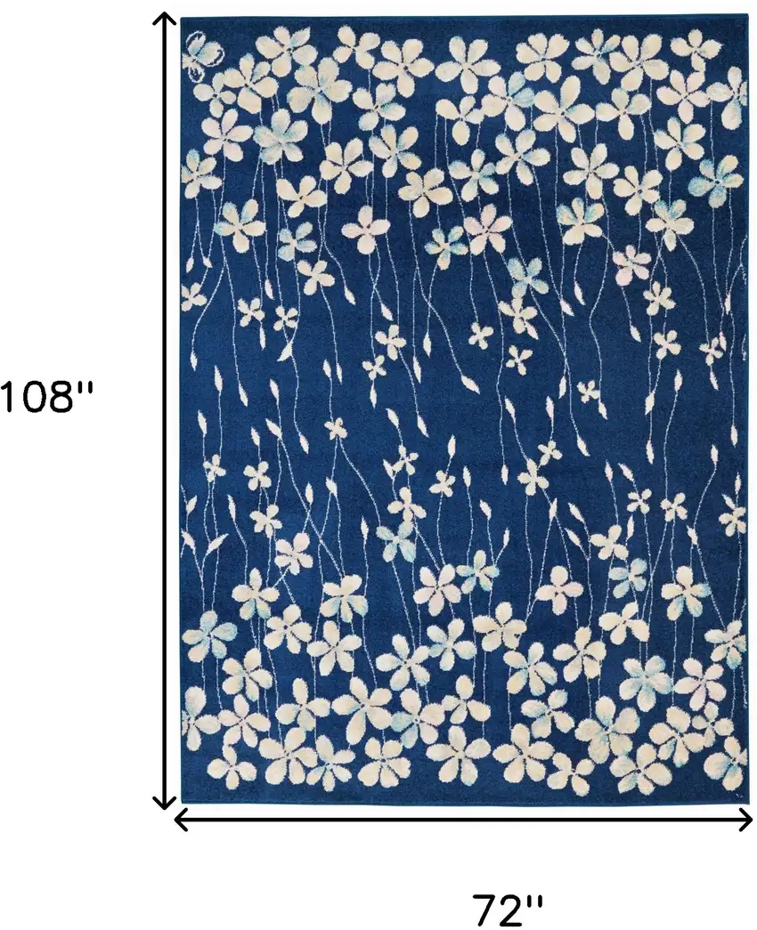 Navy Blue and Ivory Floral Area Rug Photo 3