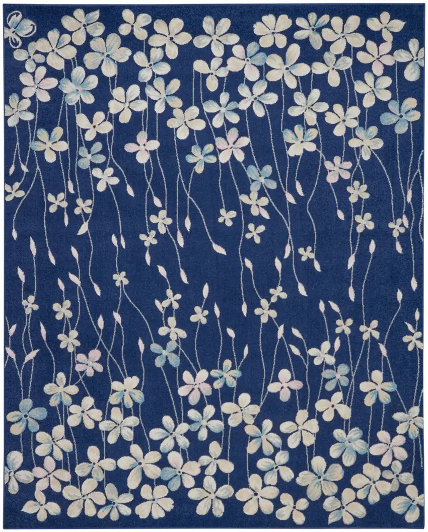 Navy Blue and Ivory Floral Area Rug Photo 1