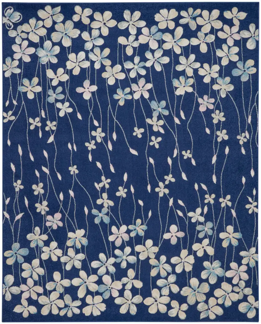Navy Blue and Ivory Floral Area Rug Photo 2